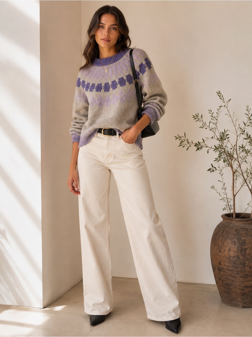 Self Contrast NWT Darla Fair Isle Lavender Yoke Sweater Cozy Cottagecore Knit